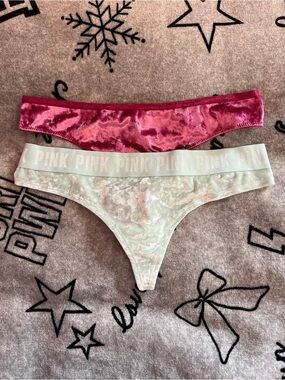 Victoria Secret Pink Crushed Velvet Thongs Size Large